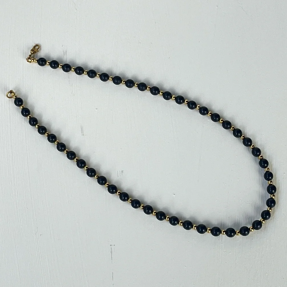 Vintage Monet Signed Blue and Gold Toned Beaded Necklace